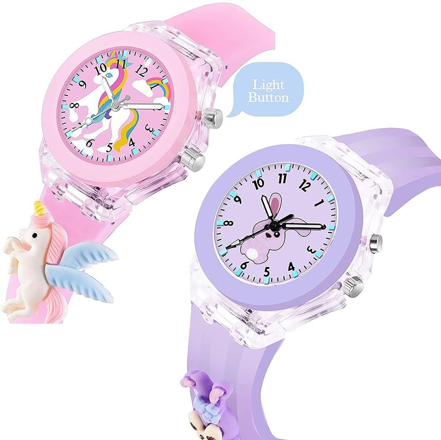 Image of DKERAOD Multicolor Lights 3D Cute Cartoon Watch Violet Bunny & Unicorn Watch Multicolor Lights 3D Cute Cartoon Multi Strap Kids Analog Watch - For Girls