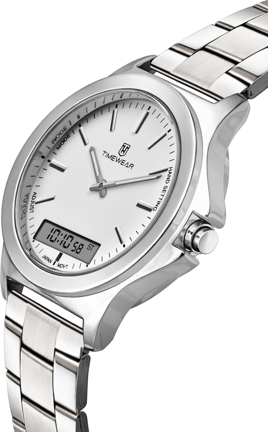 Image of TIMEWEAR 332DACH TIMEWEAR Dualtime White Dial Stainless Steel Chain Quartz Analog-Digital Watch - For Men