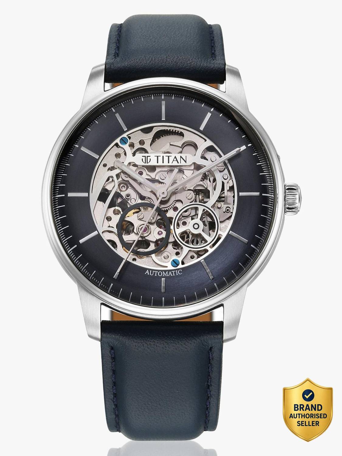 Titan Automatic Midnight Blue Dial Blue Leather Strap Watch
