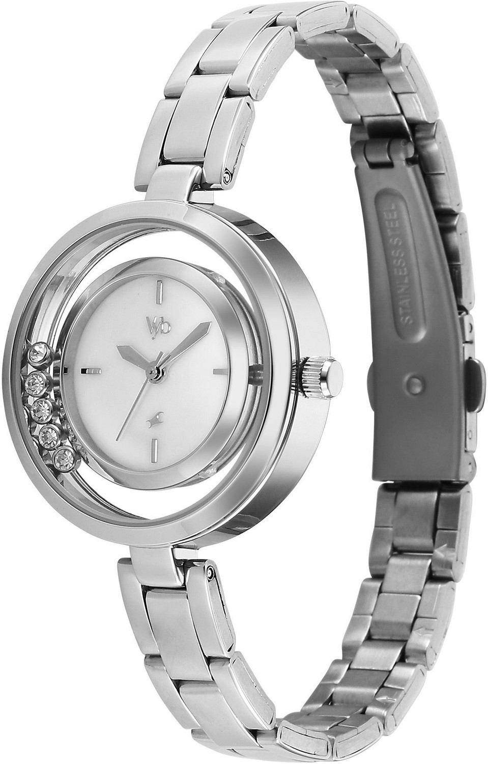 Image of Fastrack Vyb Starlet Manifester Quartz Silver Dial Steel Stainless Steel Strap Analog Watch - For Women