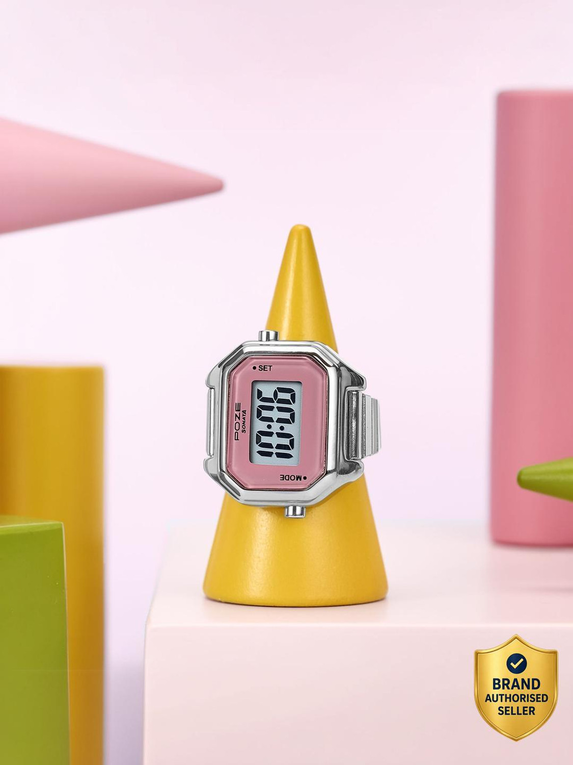 Image of Sonata Poze 8 Digital Ring Lt Pink Dial IPS Steel metal Ring Strap Digital Watch - For Women SP80167SM01W
