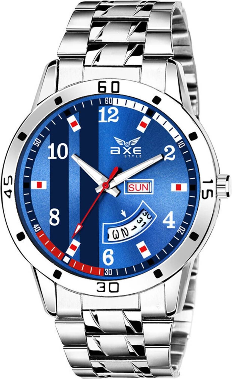 AXE Style XDD-7031 Blue Day & Date Steel Chain Watch & Branded