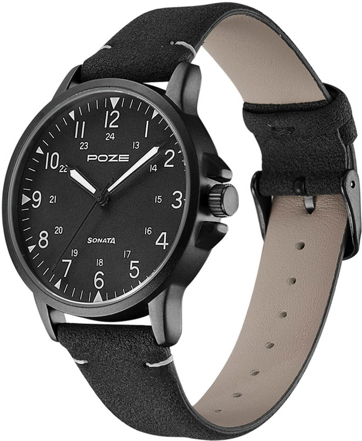 Image of SONATA Sonata Poze Quartz Analog Black Dial PU Leather Strap Watch for Men Analog Watch - For Men