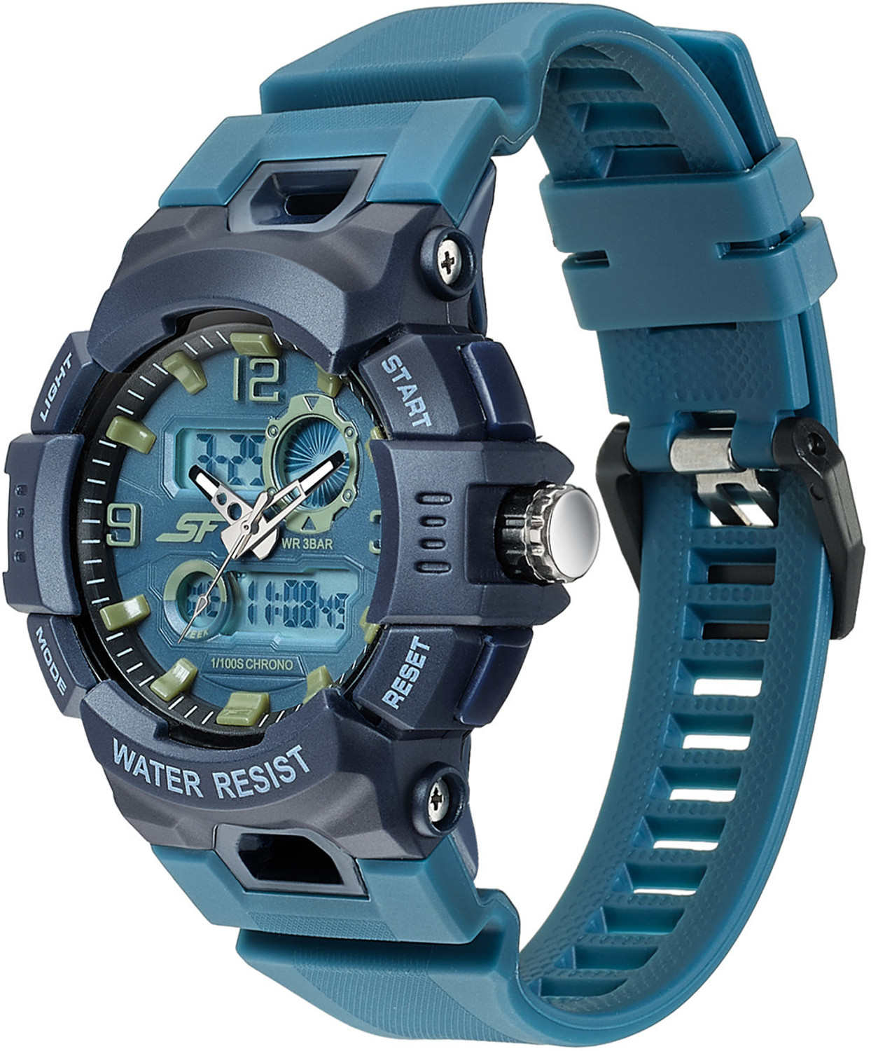 Image of SONATA SF Ignite SF Ignite Date & Day and Alarm Blue Dial Dark Blue Polyether Strap Analog-Digital Watch - For Men