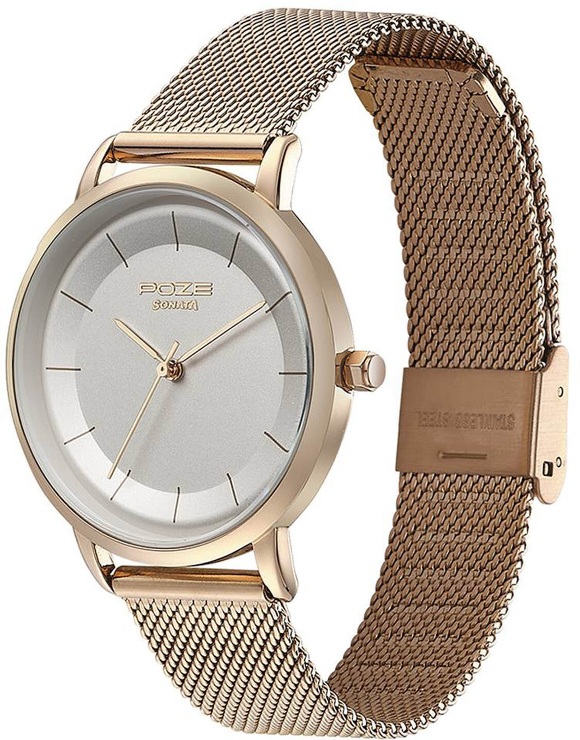 Image of SONATA Sonata Poze Quartz Analog White Dial Mesh Strap Watch for Women - SP80062WM01 Analog Watch - For Women