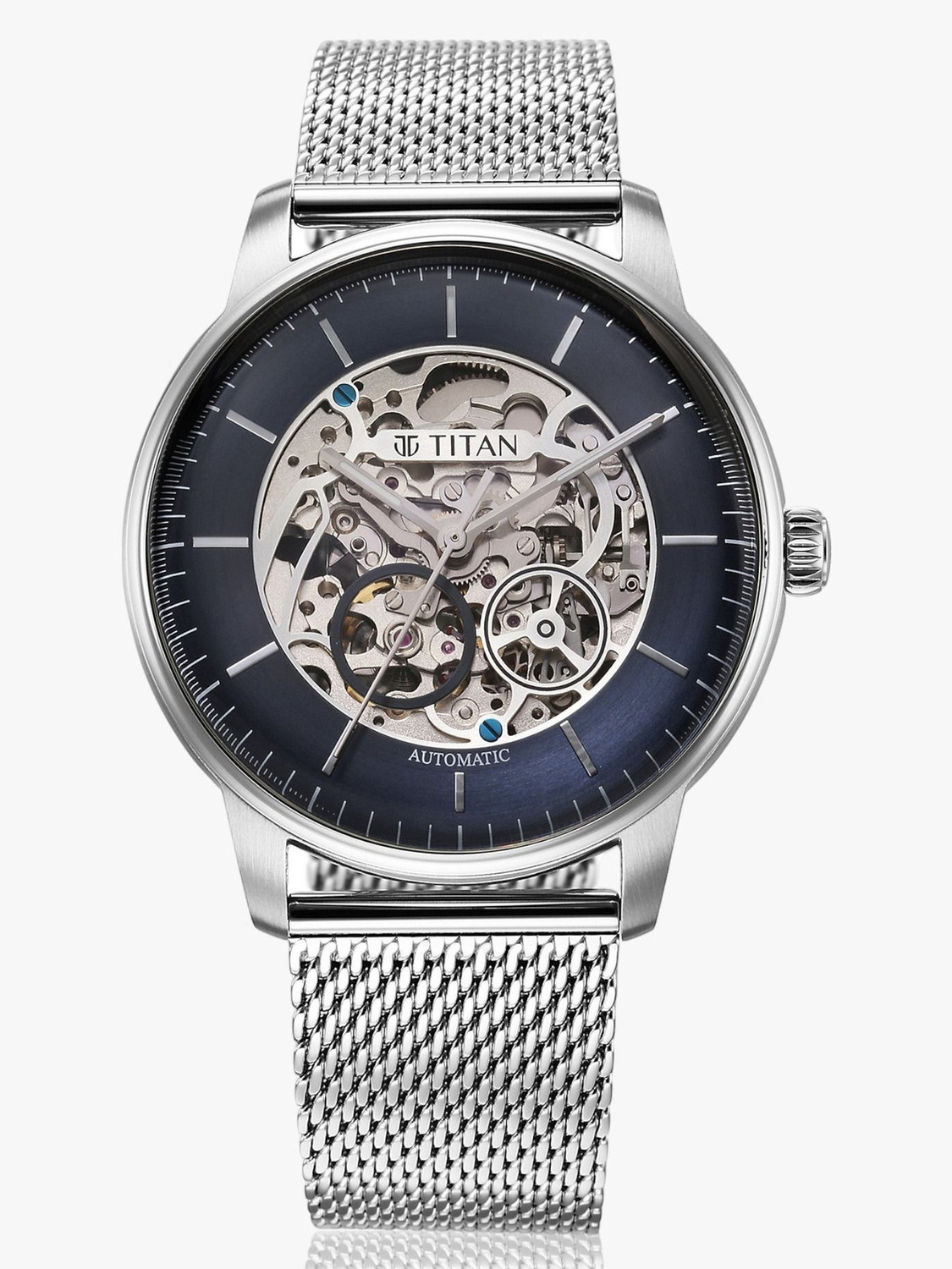 Image of Titan Mechanical Automatic Titan Automatic Dark Blue Dial Silver Metal Strap Analog Watch - For Men