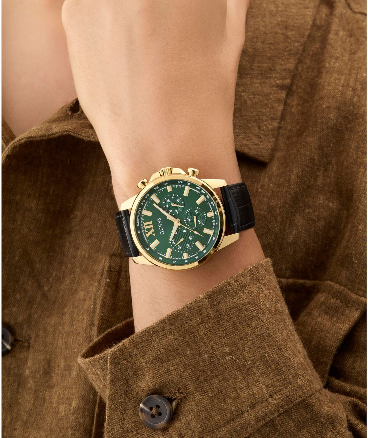 Image of GUESS GW0901G4 GUESS Walker Green Round Dial Analog Watch - For Men