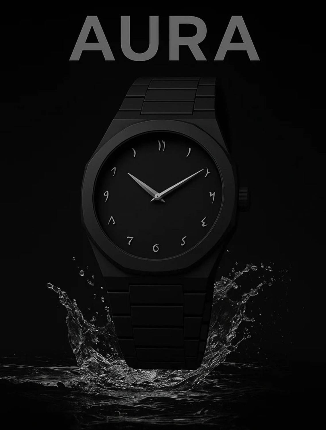 Sabararabic Arabic Aura Black Minimalist Watch