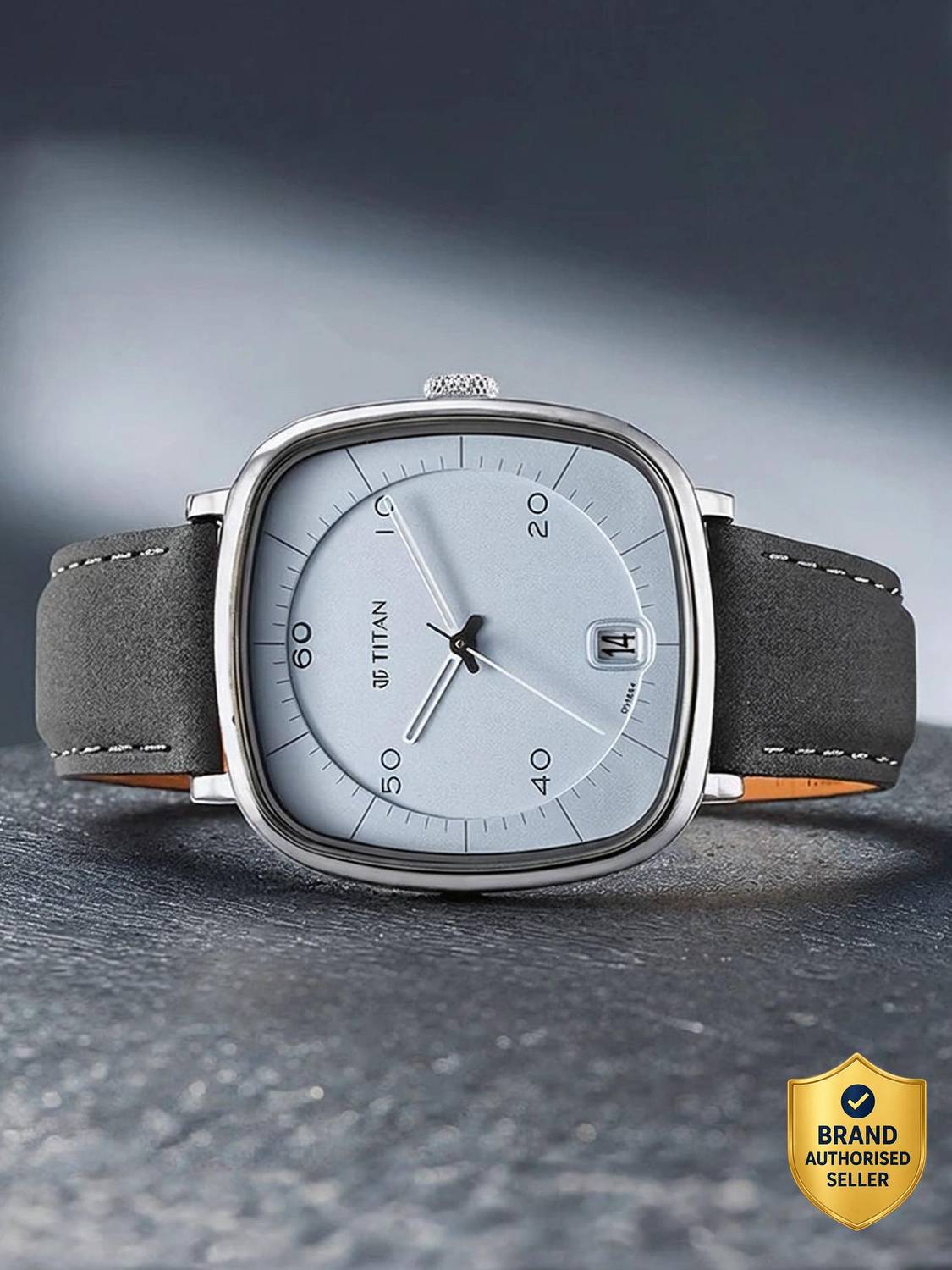Titan Neo Curve Blue Dial Grey Leather Men's Watch