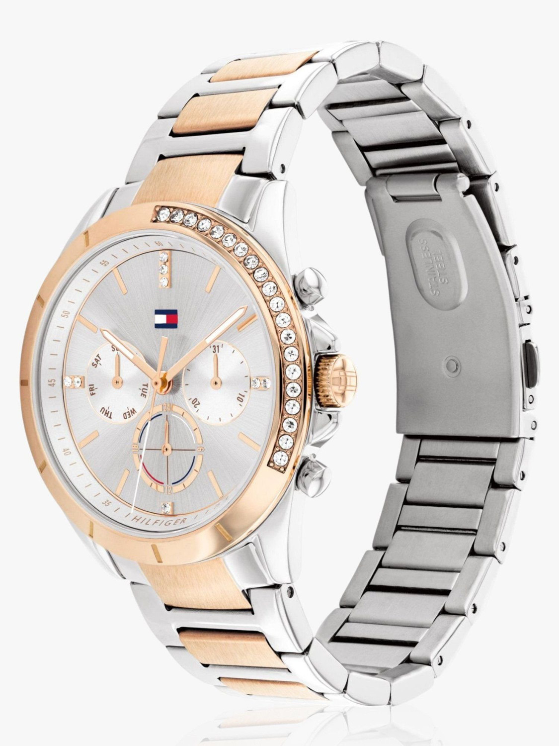 Image of Tommy Hilfiger Multifunction Grey Dial TwoToned Stainless Steel Strap Analog Watch - For Women NETH1782387,NTTH1782387,NCTH1782387