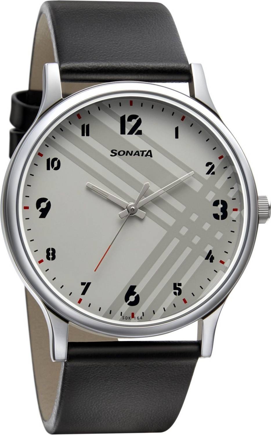 Sonata Smart Plaid White Dial Black Leather Strap Analog Watch - Image 2