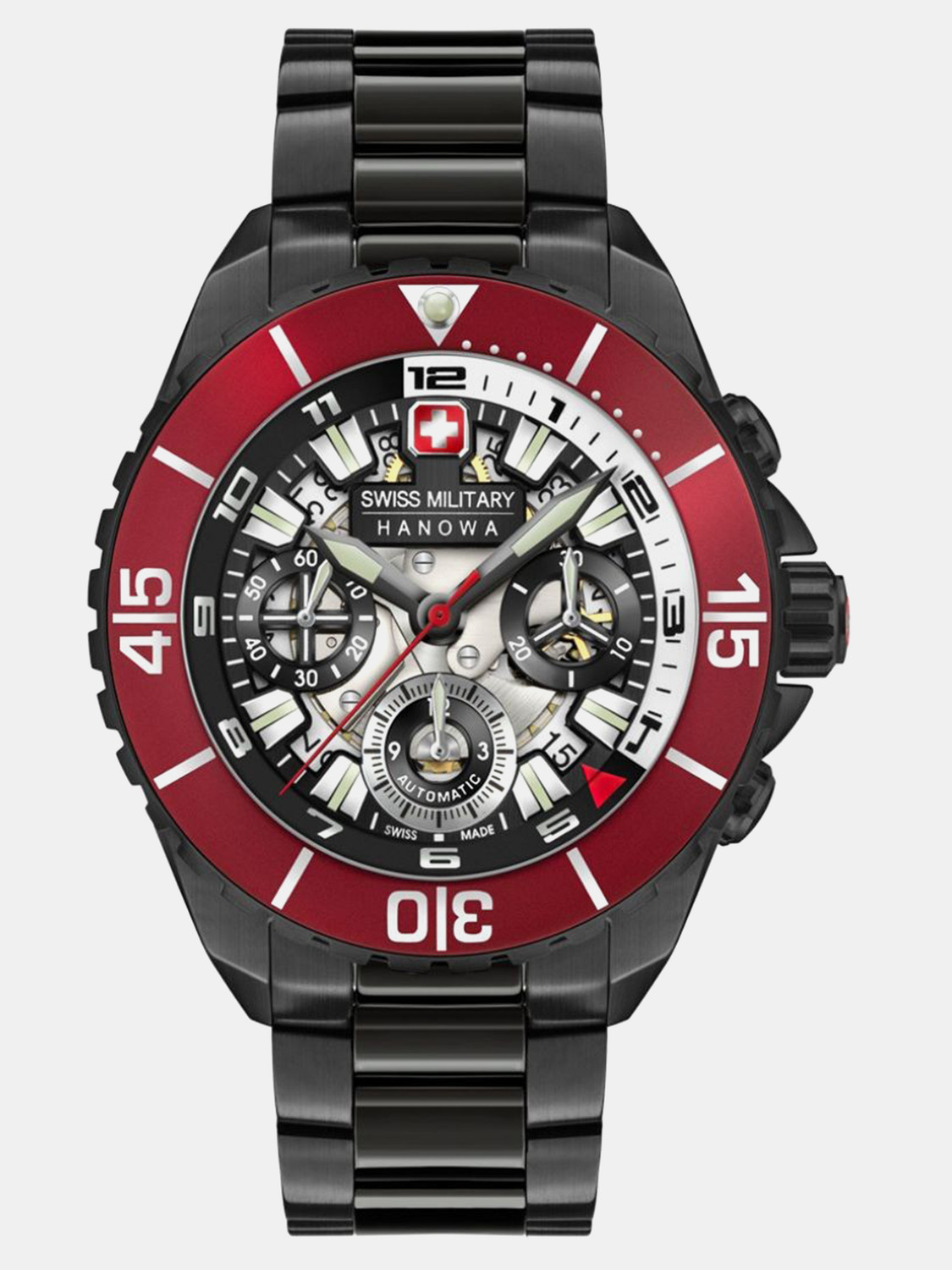 Image of Swiss Military Hanowa HANS NOLL Swiss-Made Automatic Black Dial Watch comes with Black stainless steel Analog Watch - For Men