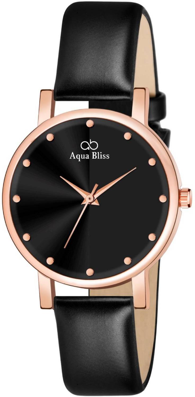 AquaBliss Black Dial Black Leather Analog Watch - For Women