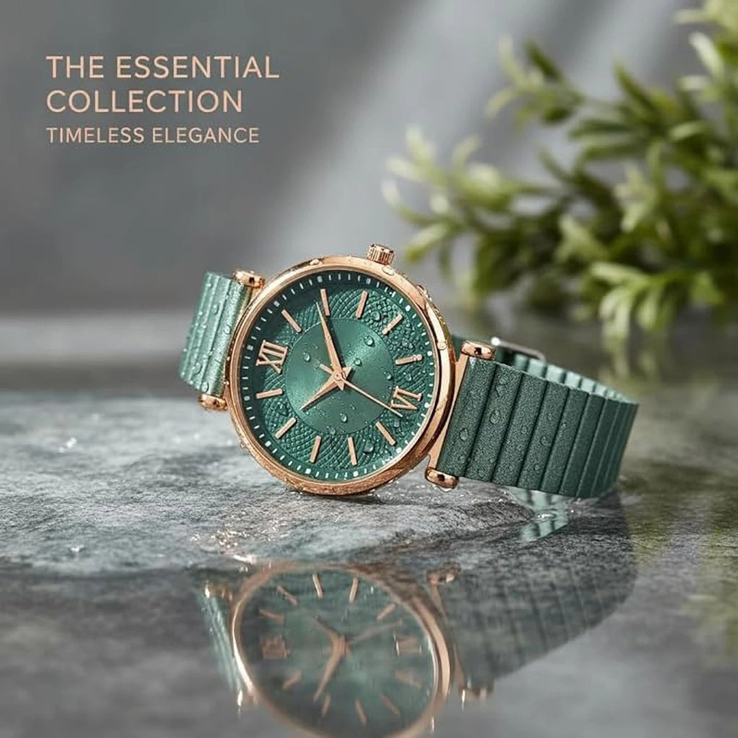 Image of Rixan Green Dial Analog Watch for Women & Girls | Rose Gold Case Analog Watch - For Women Stylish Designer Metal Strap Watch