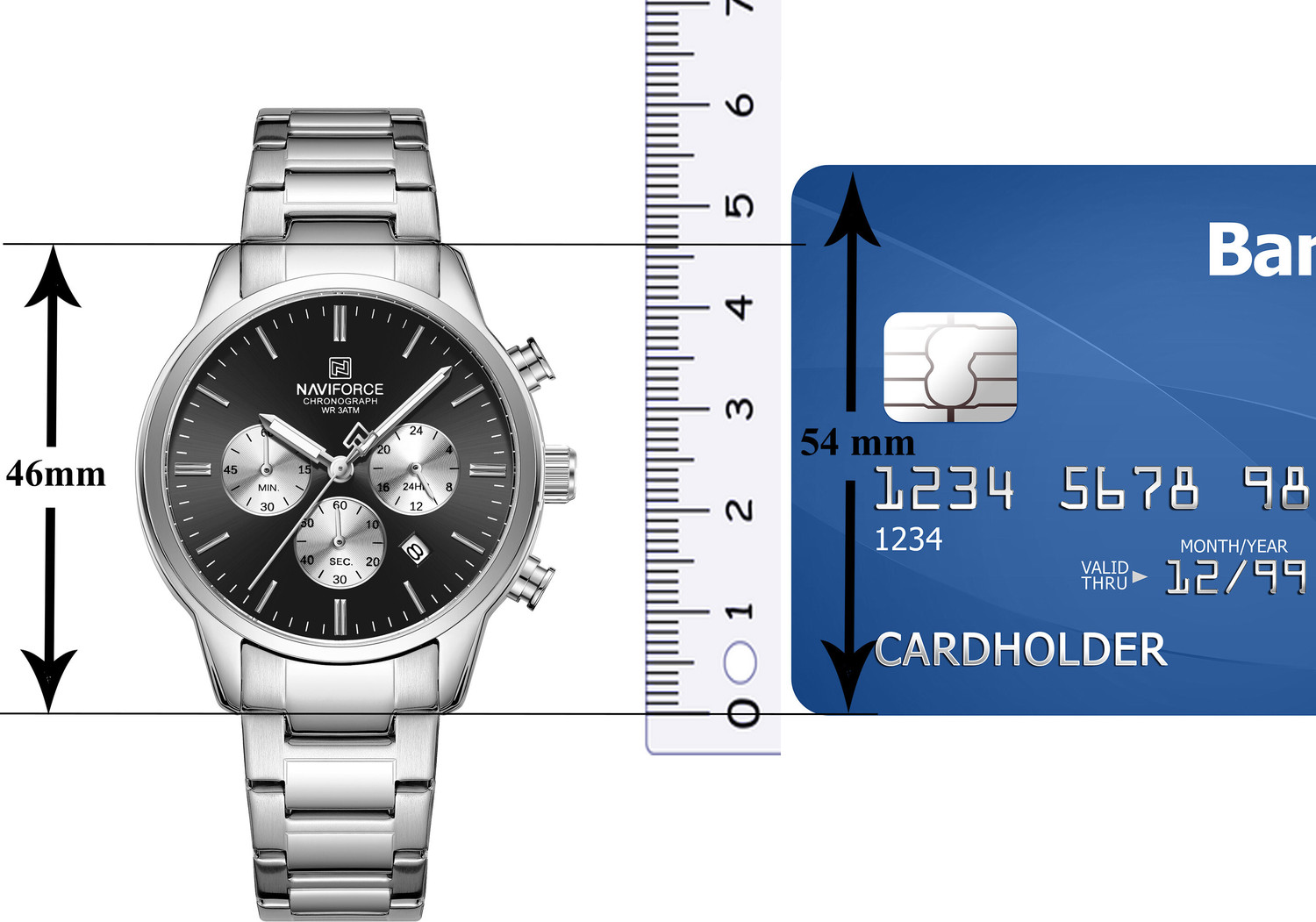 Image of NAVIFORCE NF8076 Classic Silver-Black Multifunctional Date Display Analog Watch - For Men