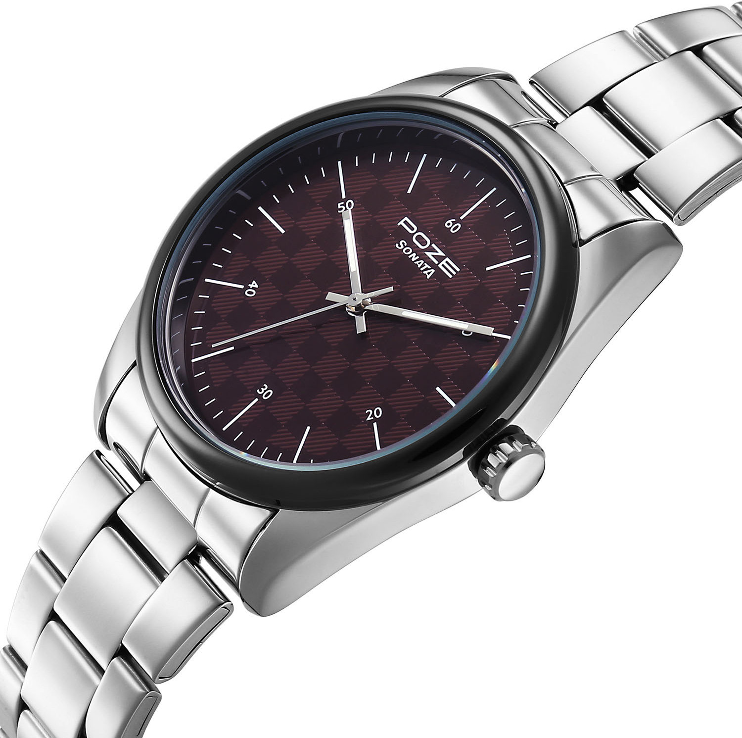 Image of SONATA Poze Drop 9.1 Poze 9 Quartz Red Dial Silver Strap Analog Watch - For Men