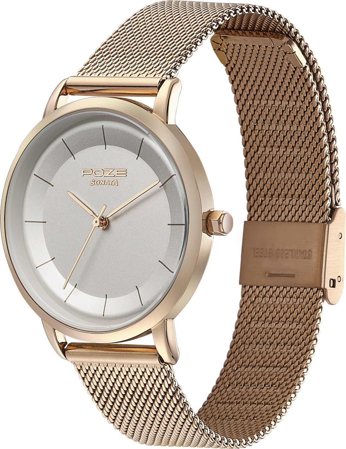Image of SONATA Sonata Poze Grey Dial Rose Gold Mesh Strap Analog Watch - For Women