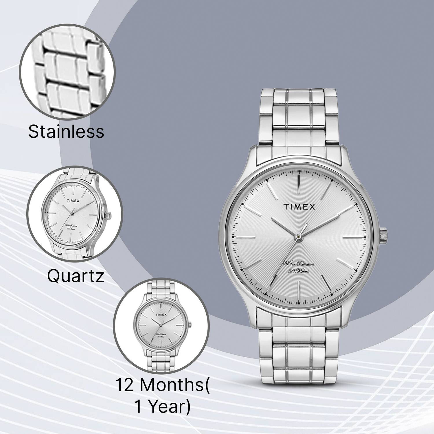 TIMEX Silver Dial Stainless Steel Watch - Men - Image 3