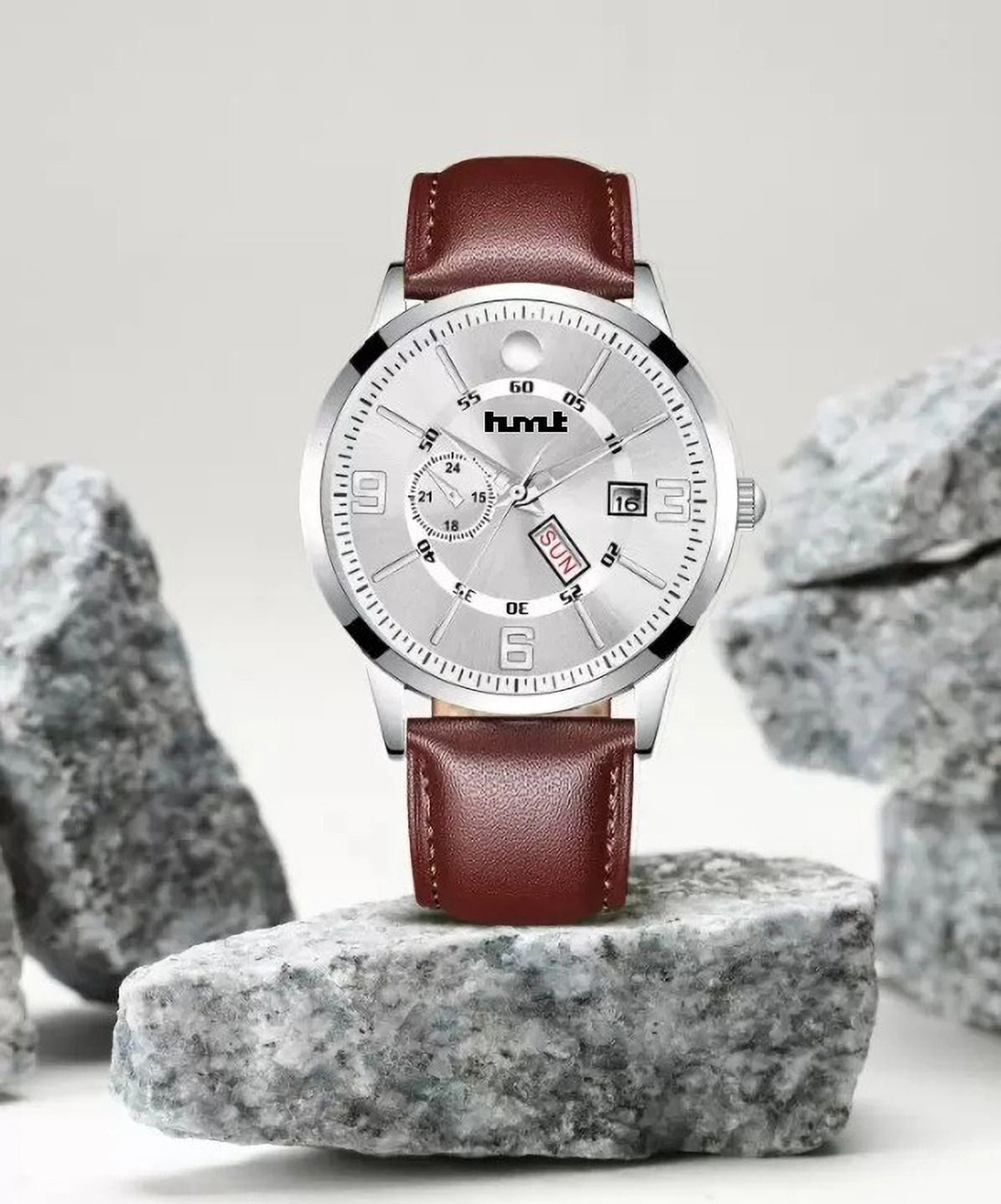 Image of hmt QUARTZ Silver Dial Day & Date Analog Watch - For Men
