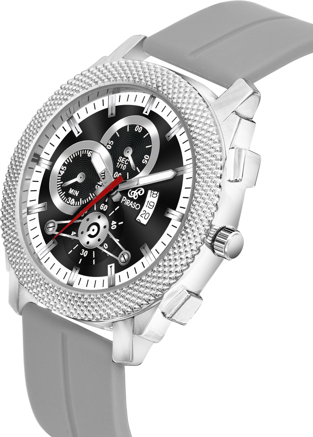 Image of PIRASO 973 2025 SILVER GREY SILICONE STRAP Piraso Black Date Dial With Grey Silicone Strap Analog Watch For Men Analog Watch - For Men