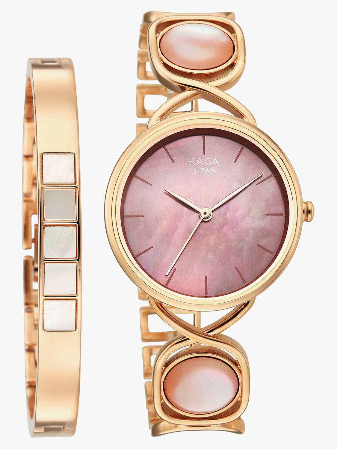 Image of Titan Titan Raga Power Pearls 2.0 Quartz MOPearl Dial Rose Gold Brass Strap Analog Watch - For Women