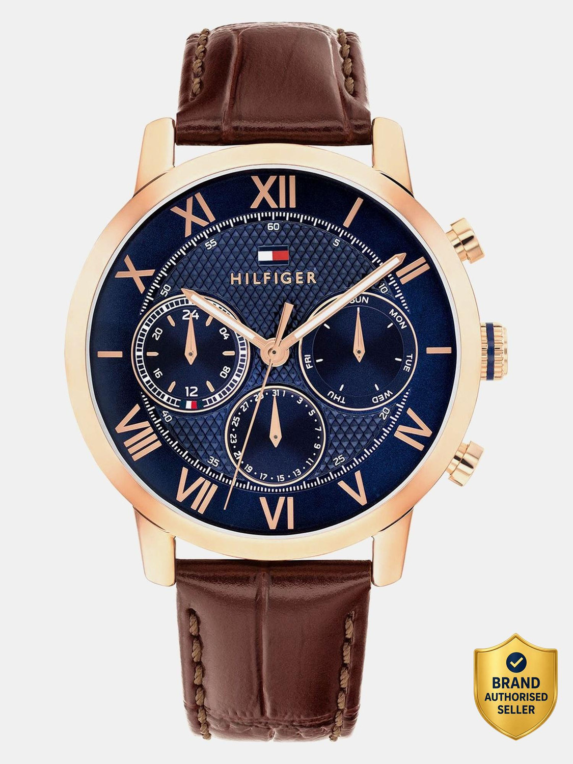 Image of TOMMY HILFIGER Th-Oxford Tommy Hilfiger Th-Oxford Qtz Navy Dial Brown Leather Strap Analog Watch - For Men