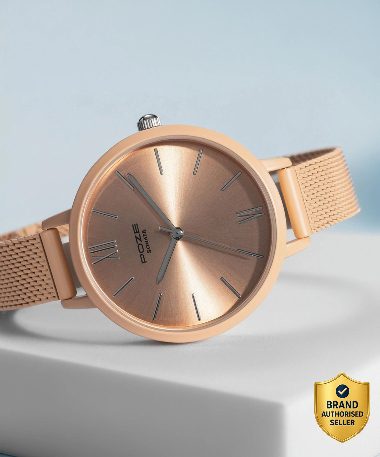Image of SONATA Poze Pink Strap with Peach Dial Analog Watch - For Women