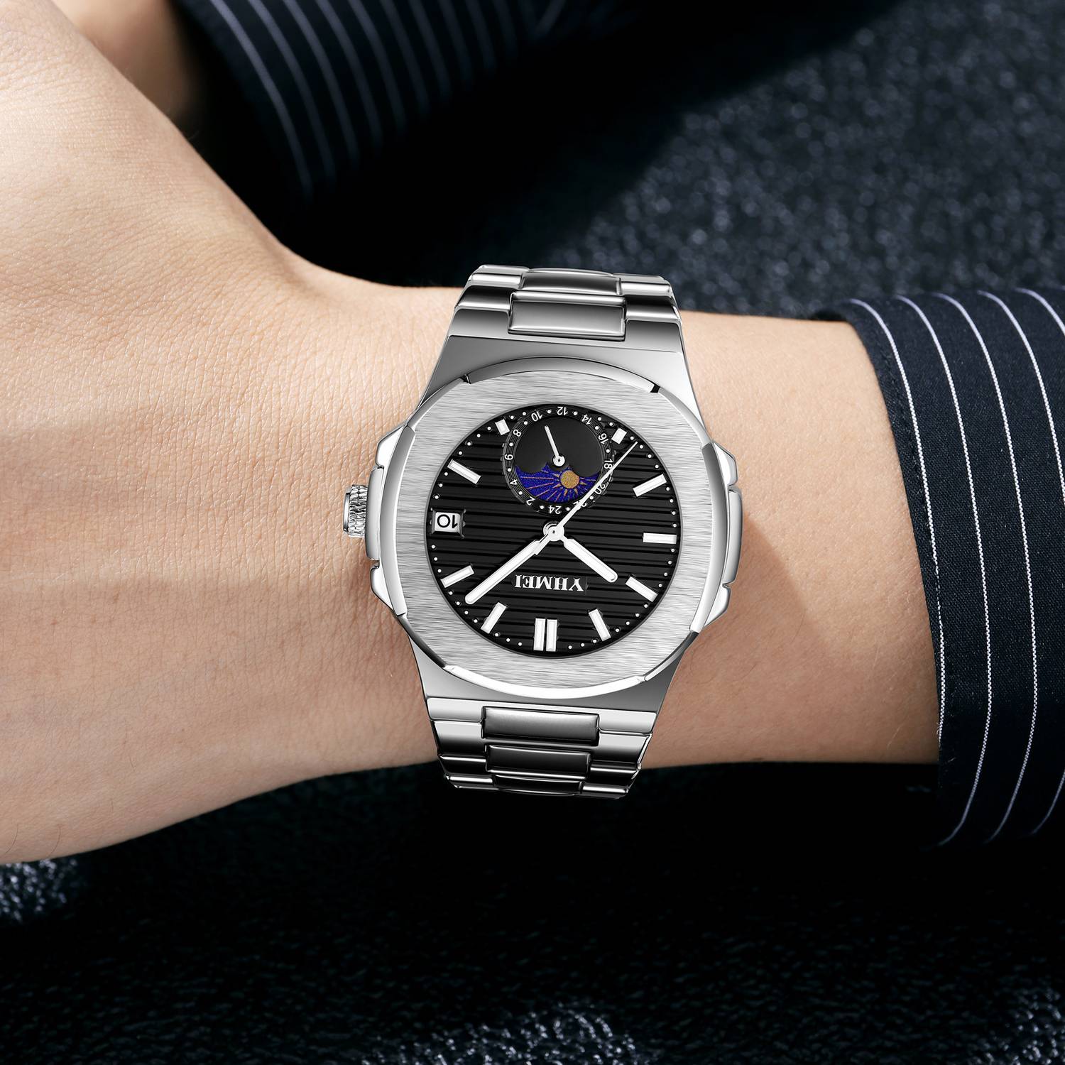 YHMEI YH8220 Black Chronograph Watch - Image 4