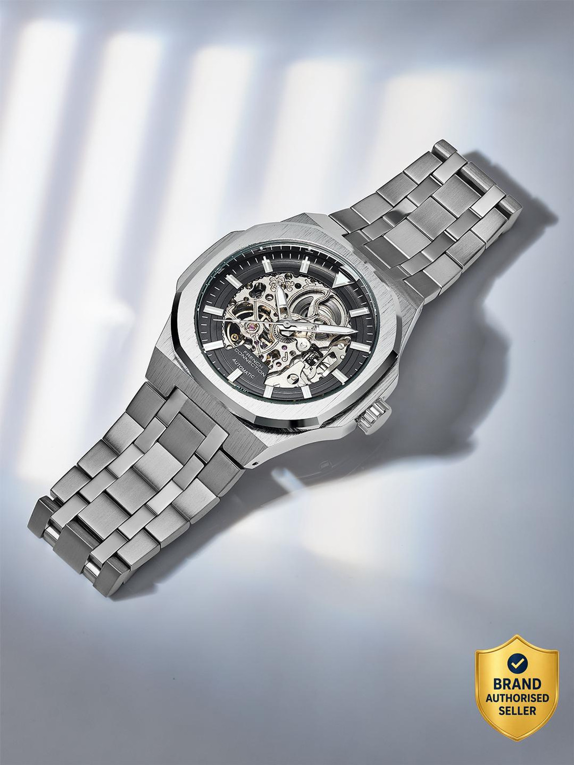 Image of French Connection French Connection Skeleton Dial Stainless Steel Automatic Watch for Men Analog Watch - For Men