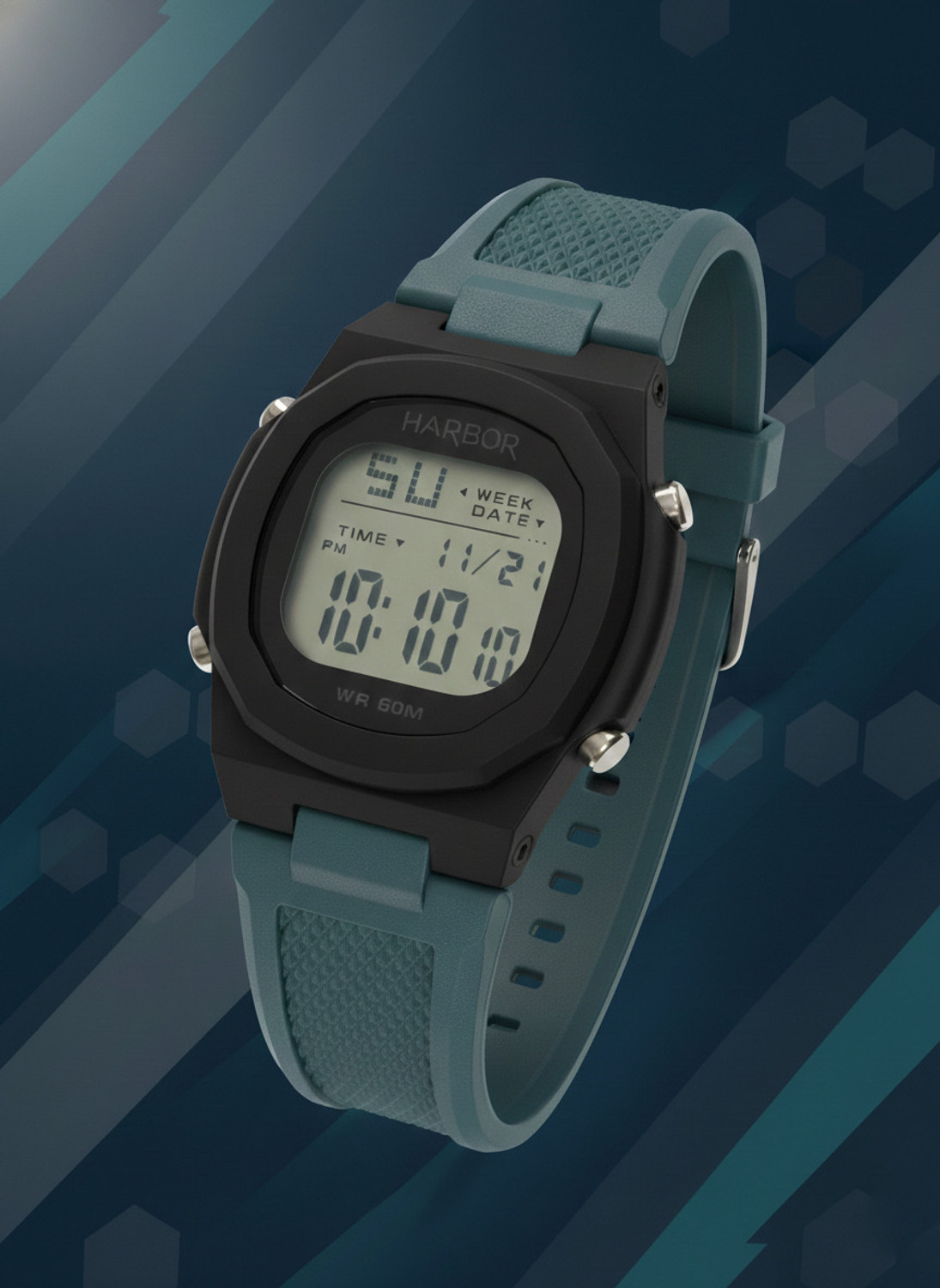 Image of Harbor 9147 Teal Blue Fresh Sporty Modern Digital Sports Watch For Men Digital Watch - For Men
