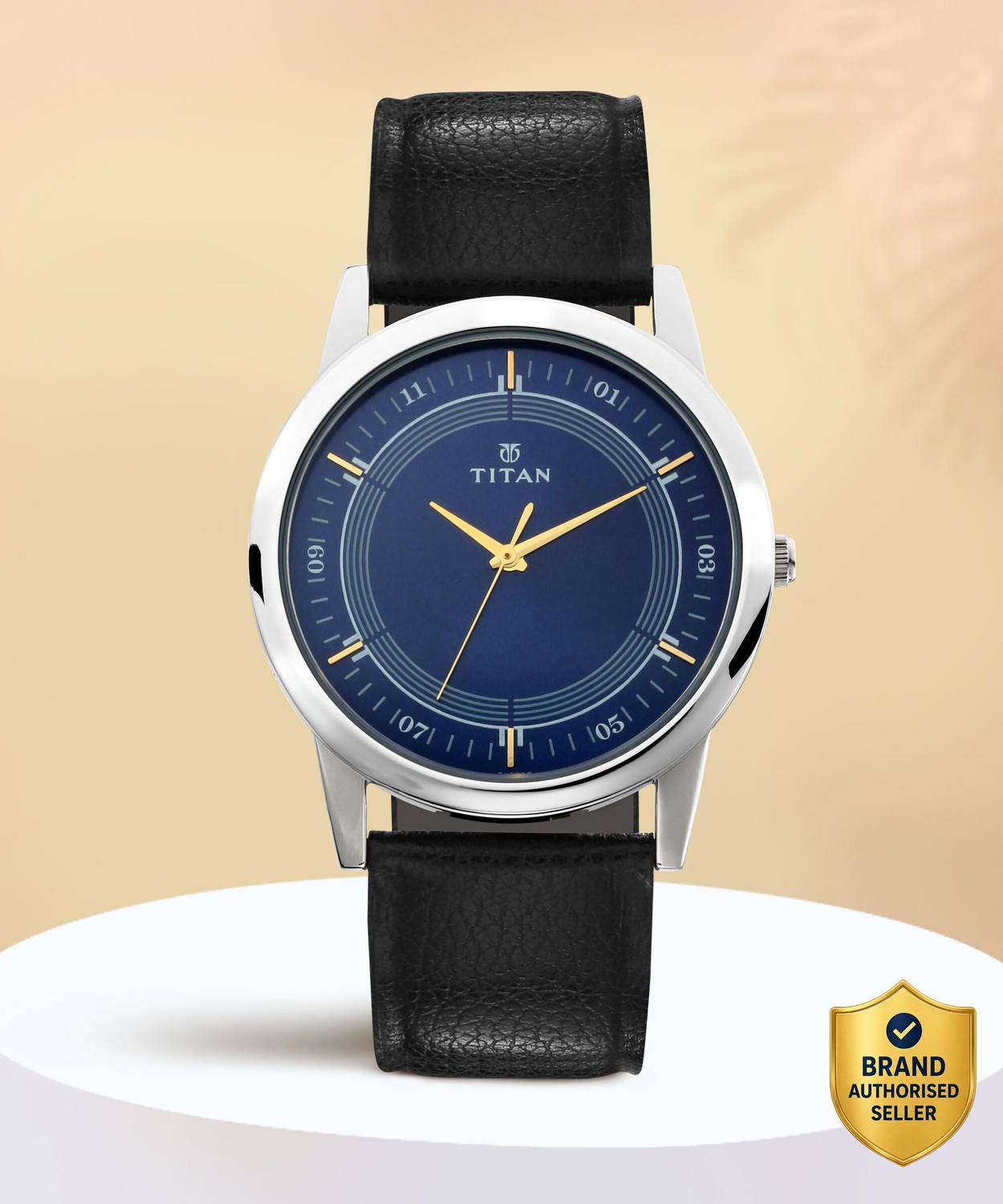 Titan Quartz Blue Dial Black Leather Strap Analog Watch - For Men