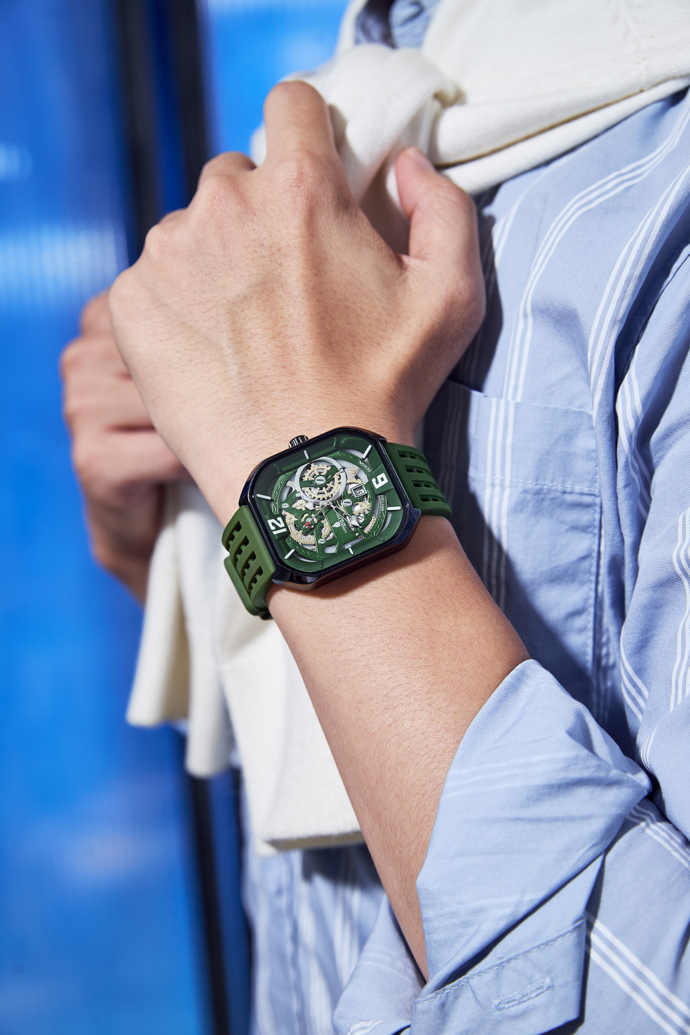 Image of London Fog Brompton Collection Green Octagonal-Shaped Dial, Date Display and Silicone Strap Analog Watch - For Men LFM10035-03