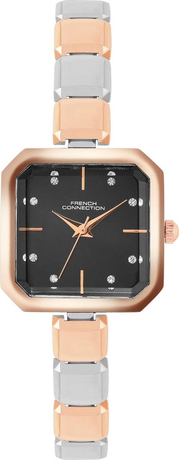 Image of French Connection Rhinestone Black Sunray Dial | Women's Rose Gold Analog Watch Analog Watch - For Women