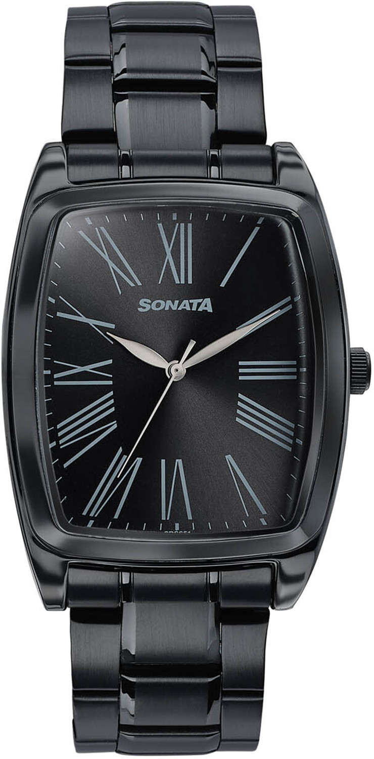 Image of SONATA Ascent Ascent Quartz Black Dial Black Metal Strap Analog Watch - For Men