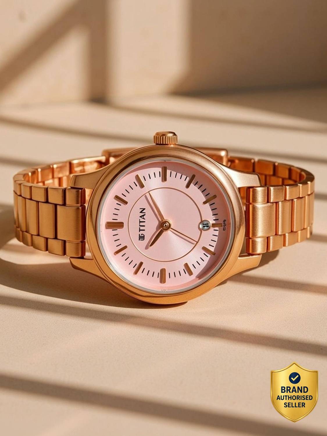 Titan Karishma Pink Dial Rose Gold Watch - Image 1