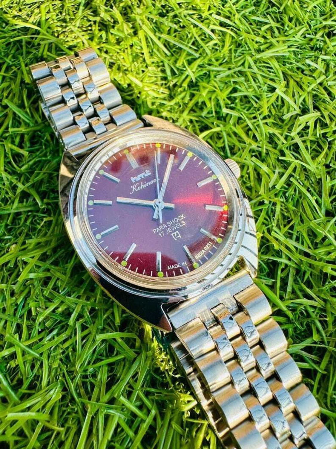 Image of TimeNest Classic | Dress | Formal | Luxury Vintage Kohinoor Burgundy Dial Para Shock 17 Jewels Hand Winding Men's Watch Analog Watch - For Men