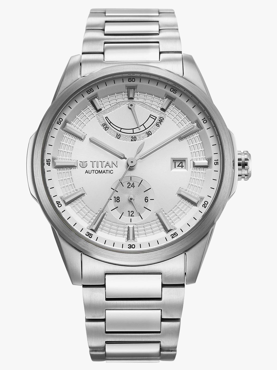 Image of Titan Aion Power Reserve Indicator Aion Concealed Automatic Power Reserve Indicator and White Dial Analog Watch - For Men