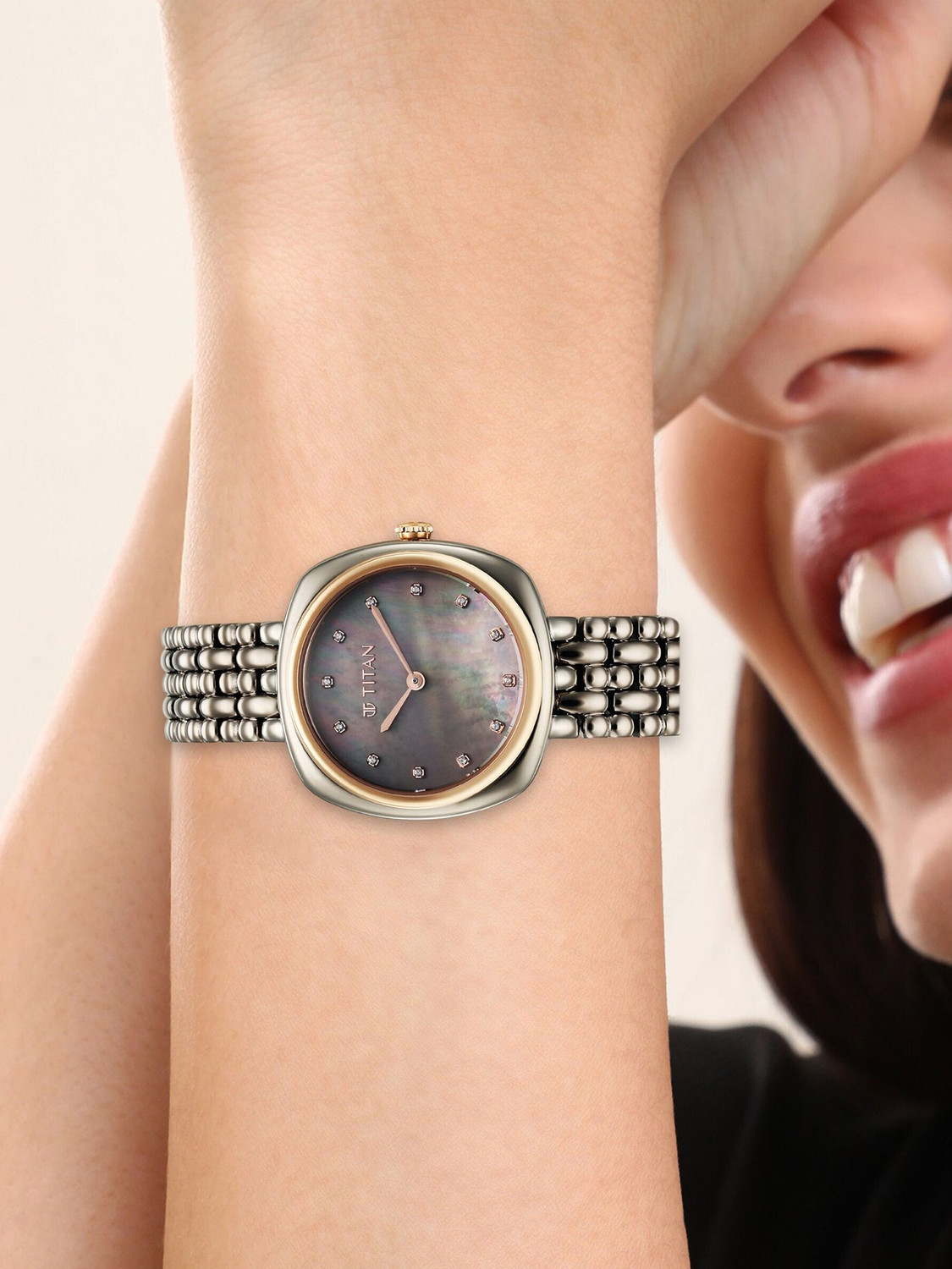 Image of Titan Titan Aura Grey MOP Dial Grey Stainless Steel Strap Analog Watch - For Women