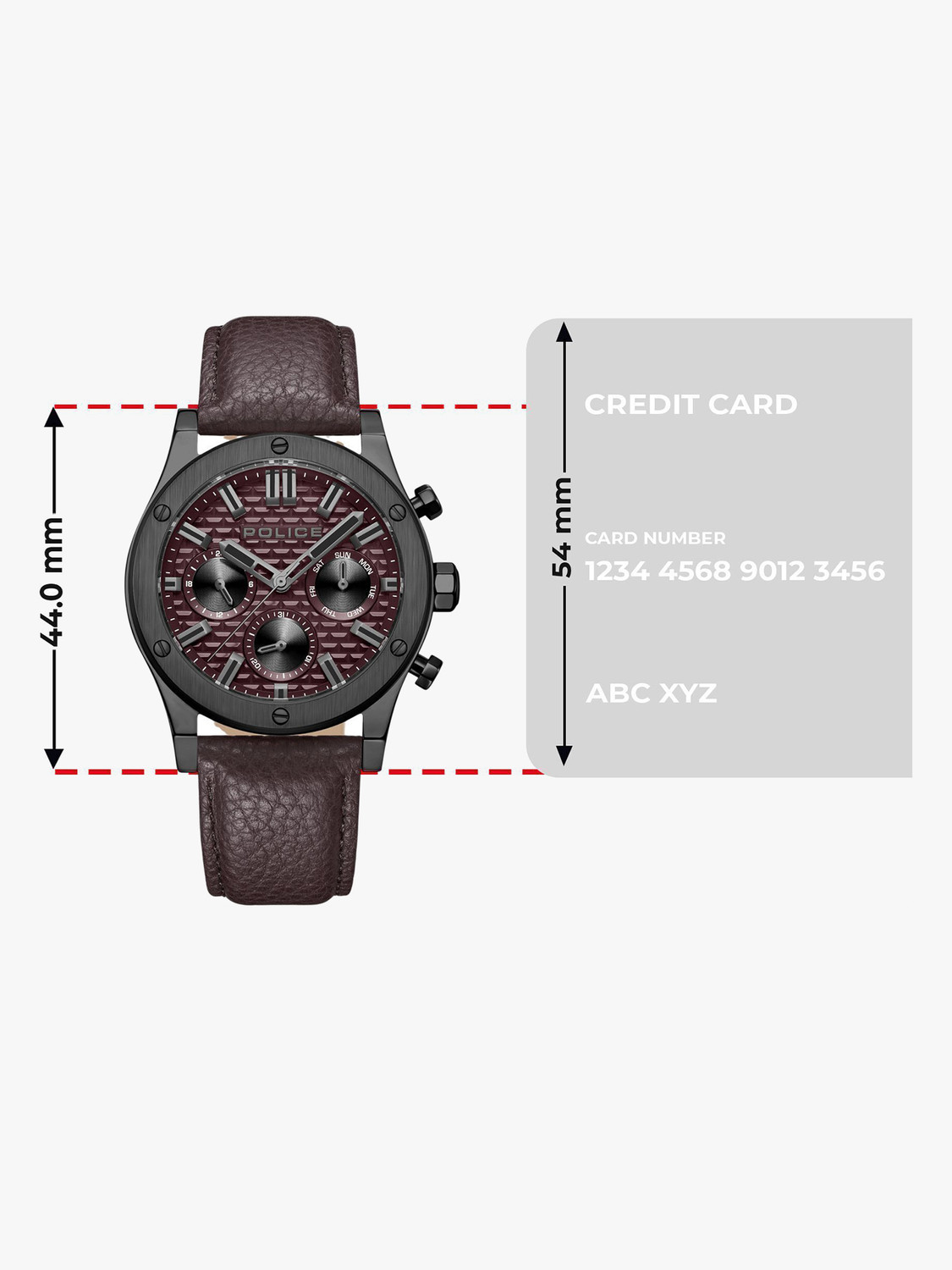 Image of Police Police Ss'23 Feb Launch Police Multifunction Maroon Dial Brown Leather Strap Analog Watch - For Men