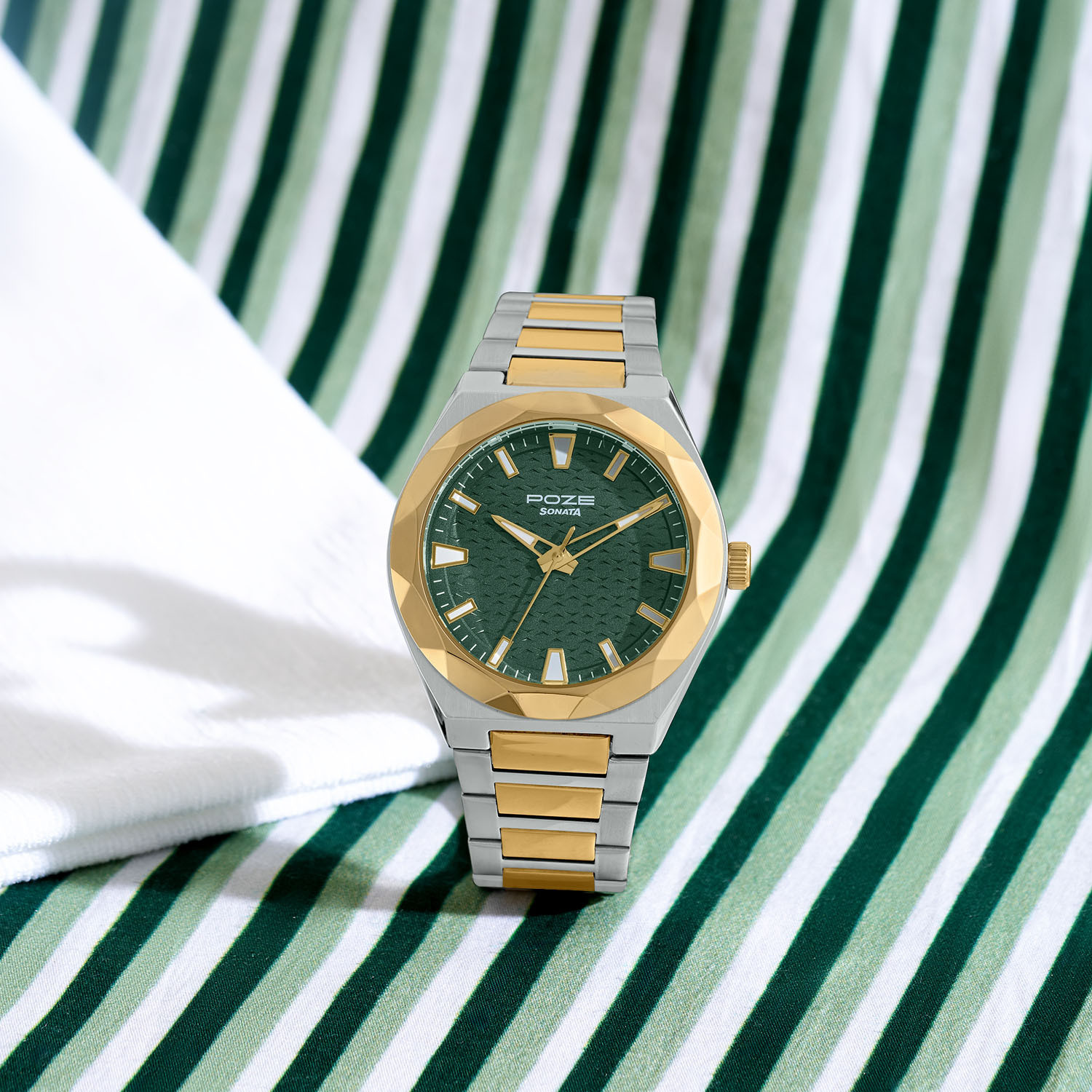 Image of SONATA Poze Drop 9.2 Poze 9 Quartz Green Dial IPS /IPG Sheet Metal Strap Analog Watch - For Men