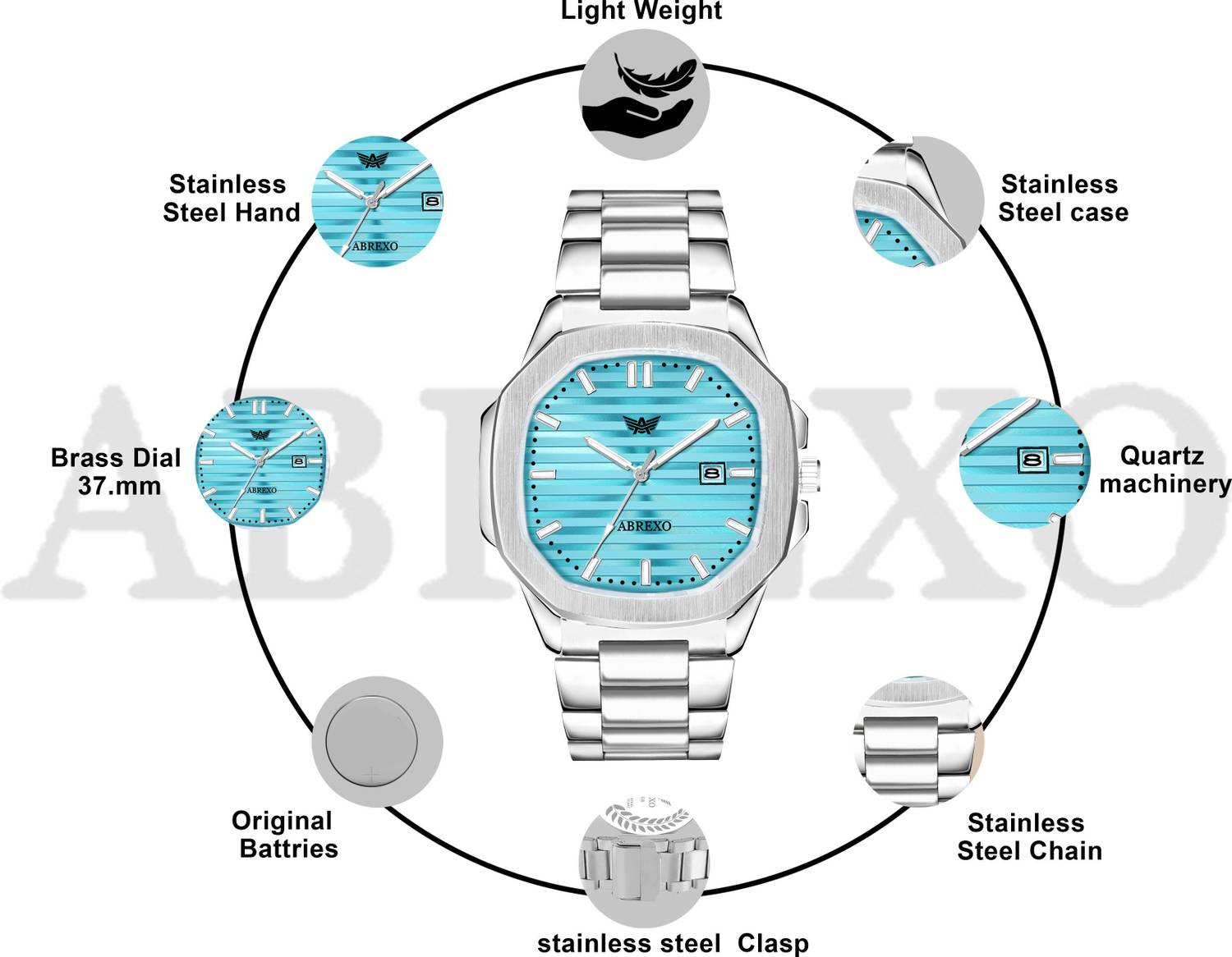 ABREXO Abx4567-Sky Blue Nautilus Date Watch - Image 4
