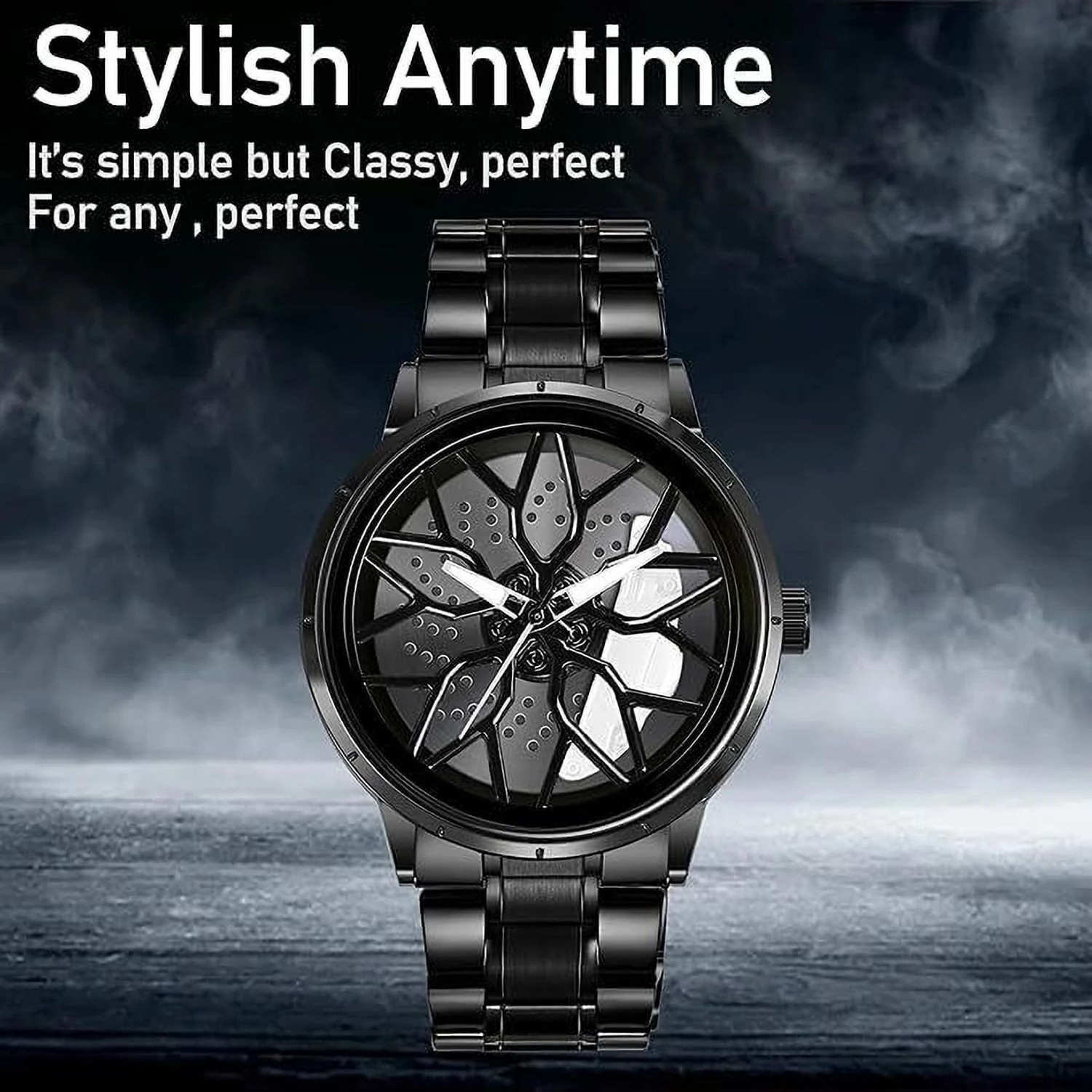 Image of Spinner Men's Rotating Wheel Dial Analog Watch A36 Car wheel watch | Spinning watch | Roatating watch | Gyro watch | Black watch Analog Watch - For Men