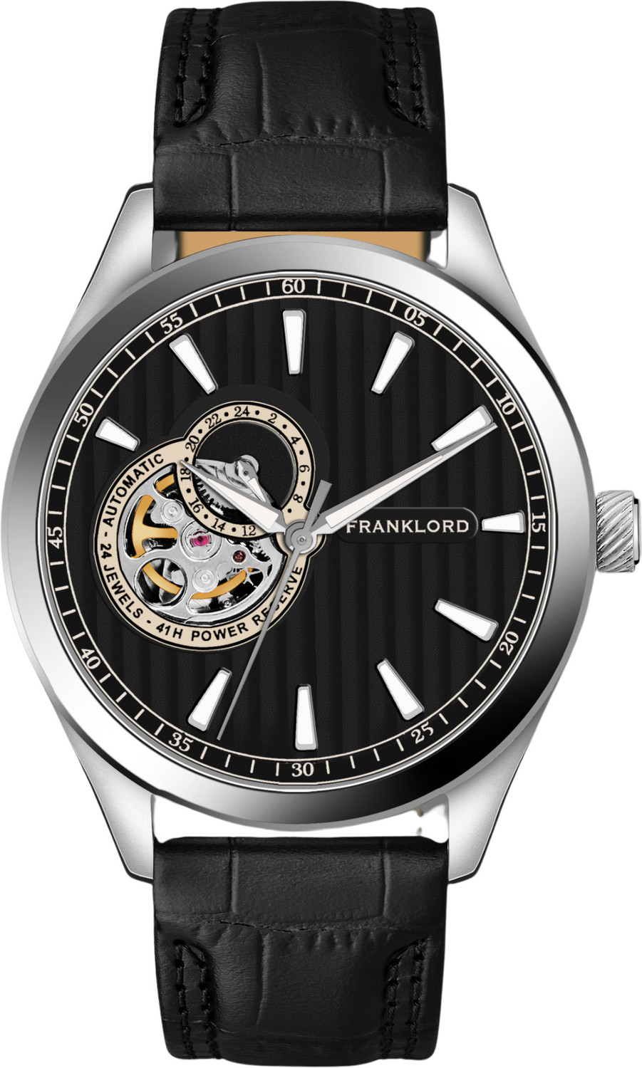 Image of FRANKLORD Ebony Luxe Regal Sapphire Open Heart Analog Watch - For Men