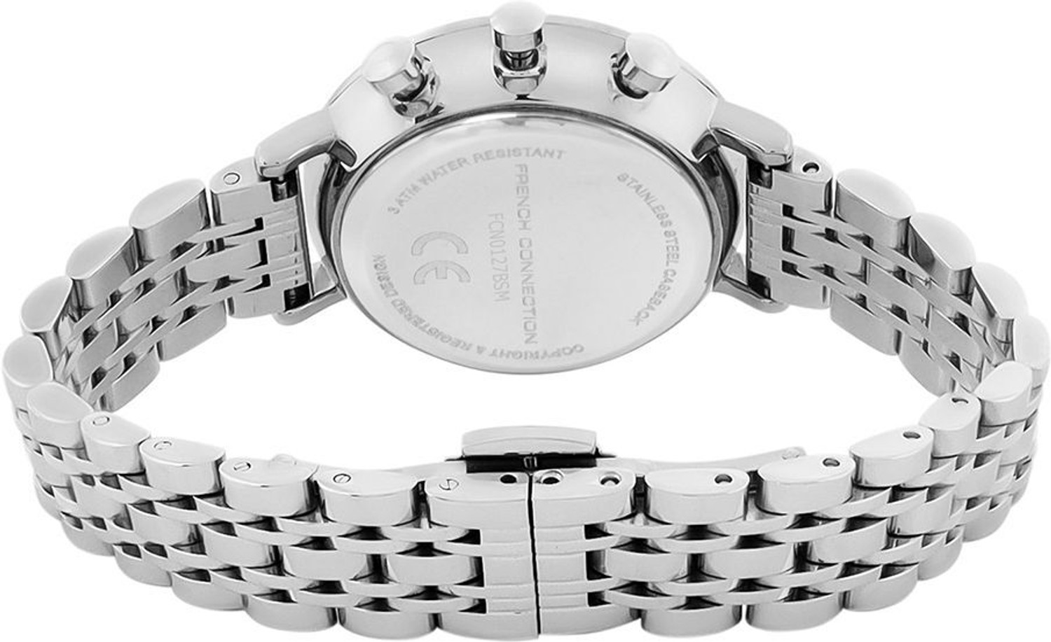Image of French Connection Luxor LUXOR Dated Black Sunray Round Dial | Women's Silver Chronograph Watch Analog Watch - For Women