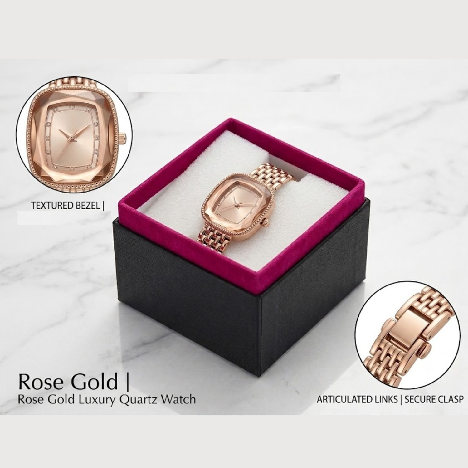 Image of Jinzo Luxury Elegant Square Dial Quartz Watch with Stylish Metal Bracelet Classic Analog Watch - For Women