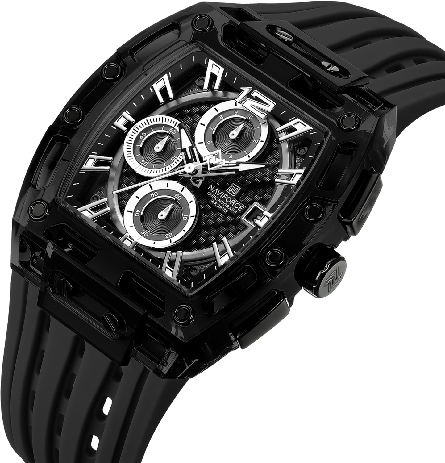 Image of NAVIFORCE NF7105 Distinctive tonneau-shaped case With black silicone strap Analog Watch - For Men