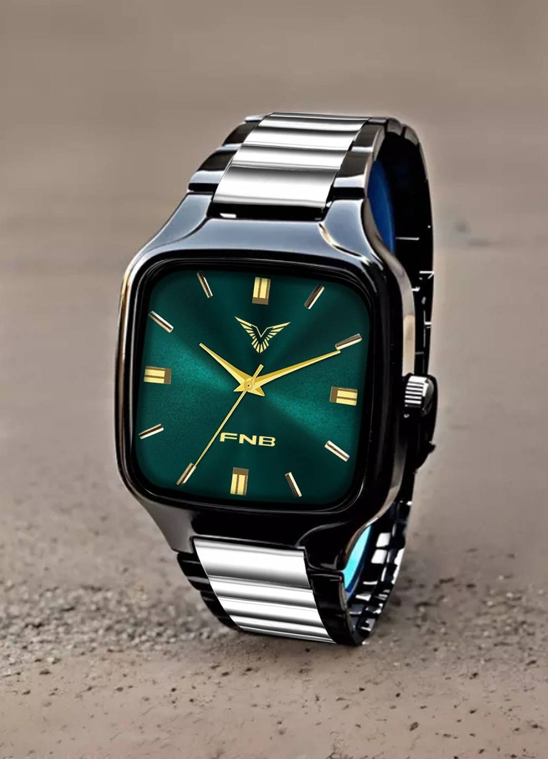 FNB 2Tone Stainless Steel Chain Black Analog Watch - Image 4