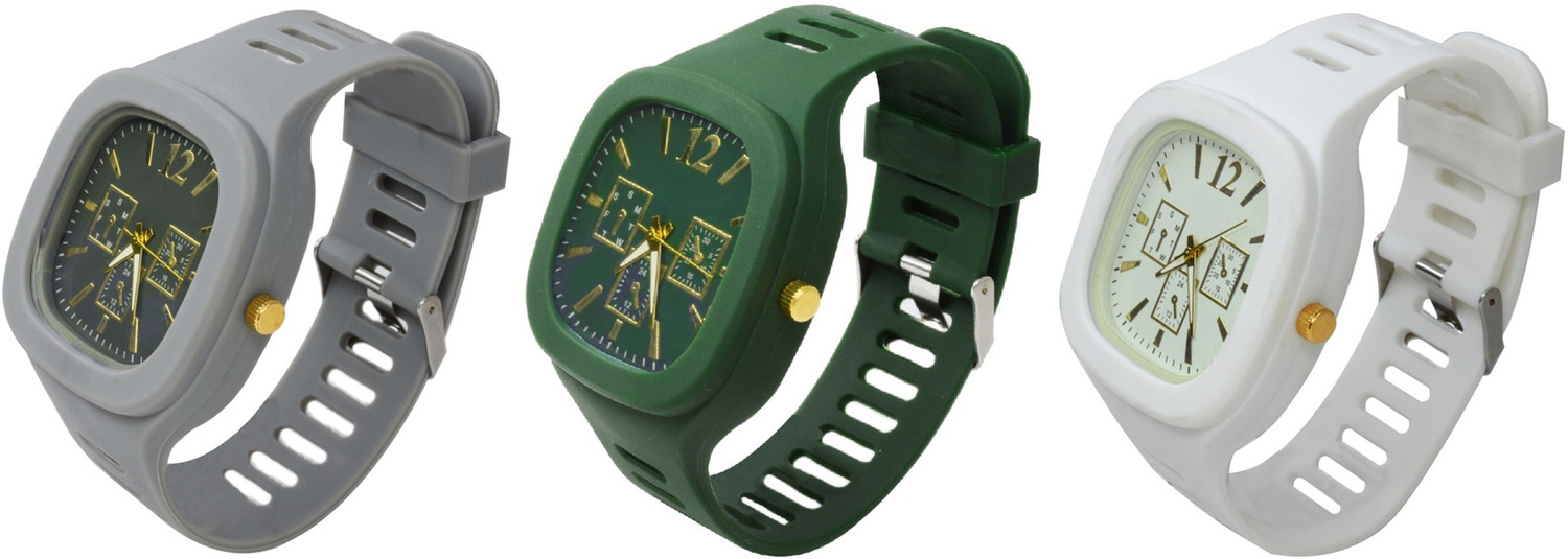 Image of FEMEO New Analogue Superb Best Quality Silicon rubber belt watch for men (Pack of 3) Analog Watch - For Men