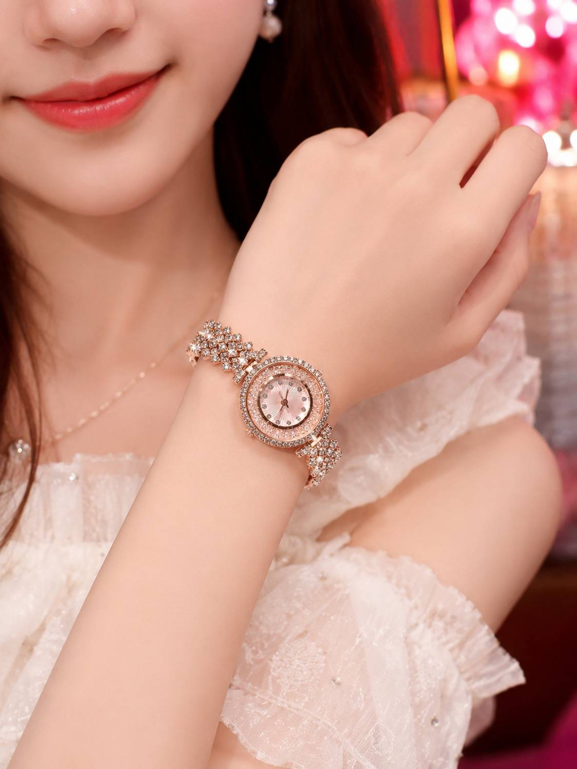 luxify Rose Sparkle Princess Crystal Watch - Image 4