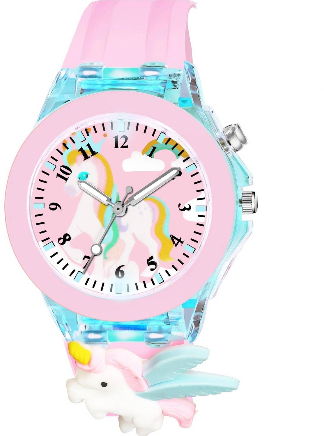 CERO Pink-Unicorn Child Multicolor Lights 3D Cute Cartoon Multi Function Rubber Strap Kidd's Boys Analog Watch - For Girls